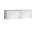 Nuie Deco Wall Hung 2-Drawer Vanity Unit & Carrera Marble Laminate Worktop, Counter Top Vanity Unit in Satin White, 1200mm