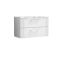 Nuie Deco Wall Hung 2-Drawer Vanity Unit & Bellato Grey Laminate Worktop, Counter Top Vanity Unit in Satin White, 800mm