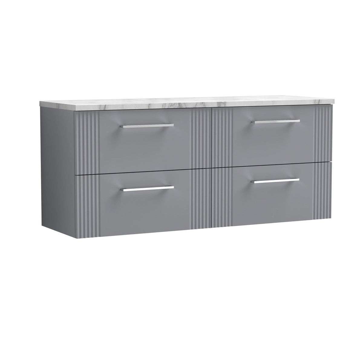 Nuie Deco Wall Hung 4-Drawer Vanity Unit & Carrera Marble Laminate Worktop, Counter Top Vanity Unit in Satin Grey, 1200mm