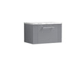 Nuie Deco Wall Hung 1-Drawer Vanity Unit & Bellato Grey Laminate Worktop, Counter Top Vanity Unit in Satin Grey, 600mm