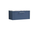 Nuie Deco Wall Hung 1-Drawer Vanity Unit &  Bellato Grey Laminate Worktop, Counter Top Vanity Unit in Satin Blue, 800mm