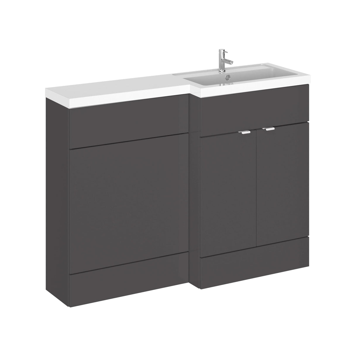 Hudson Reed Fusion Floor Standing 2 Door Vanity Basin & WC Right Hand Combination, Bathroom Storage Unit, Gloss Grey, 1200mm