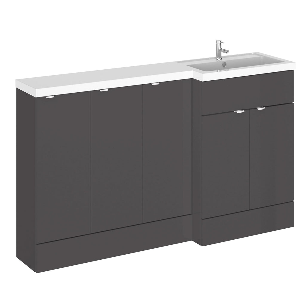 Hudson Reed Fusion Floor Standing 5 Door Vanity Basin Right Hand Combination, Stylish Bathroom Storage Unit, Gloss Grey, 1500mm