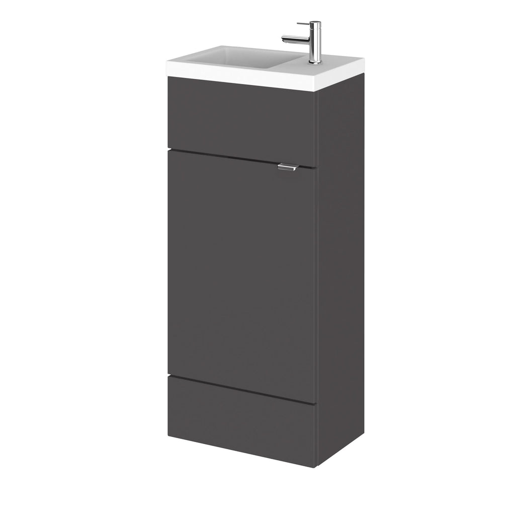 Hudson Reed Fusion Floor Standing 1 Door Vanity Unit & Polymarble Basin Compact, Vanity Unit with Basin, Gloss Grey, 400mm