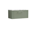 Nuie Deco Wall Hung 2-Drawer Vanity Unit & Bellato Grey Laminate Worktop, Counter Top Vanity Unit in Satin Green, 800mm