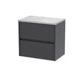 Nuie Havana Wall Hung 2-Drawer Vanity Unit & Worktop in Bellato Grey, Countertop Basin Unit, Graphite Grey Woodgrain, 600mm
