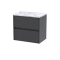 Nuie Havana Wall Hung 2-Drawer Vanity Unit & Worktop in Carrera Marble, Countertop Basin Unit, Graphite Grey Woodgrain, 600mm