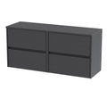 Nuie Havana Wall Hung 4-Drawer Vanity Unit & Worktop in Graphite Grey Woodgrain, Countertop Basin Unit, Graphite Grey Woodgrain, 1200mm