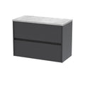 Nuie Havana Wall Hung 2-Drawer Vanity Unit & Worktop in Bellato Grey, Countertop Basin Unit, Graphite Grey Woodgrain, 800mm