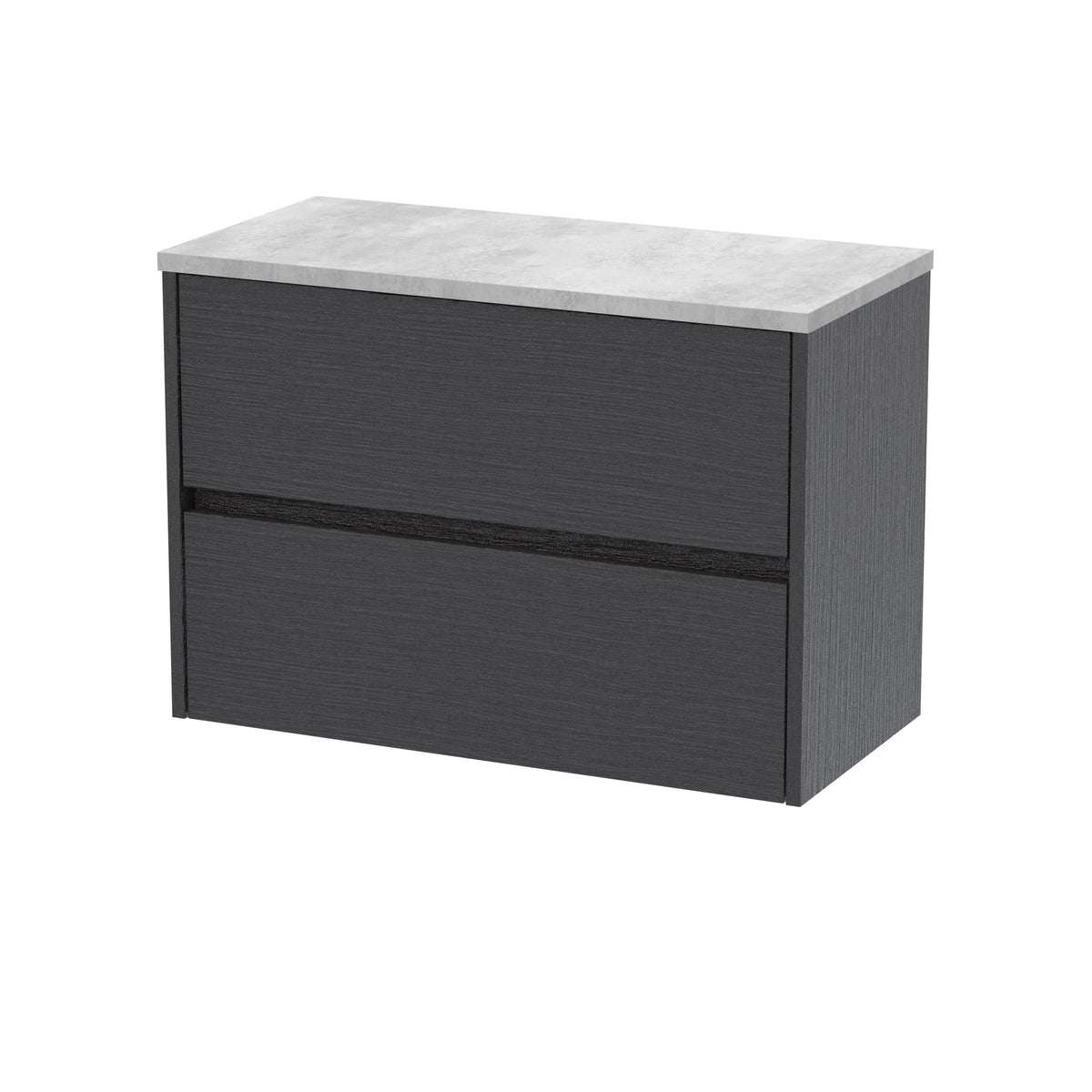 Nuie Havana Wall Hung 2-Drawer Vanity Unit & Worktop in Bellato Grey, Countertop Basin Unit, Graphite Grey Woodgrain, 800mm