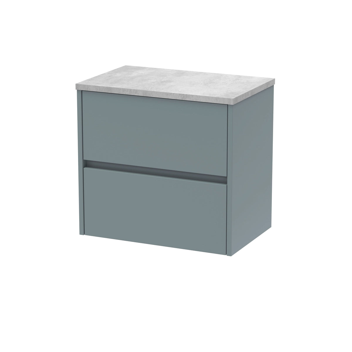 Nuie Havana Wall Hung 2-Drawer Vanity Unit & Worktop in Bellato Grey, Countertop Basin Unit in Coastal Grey, 600mm