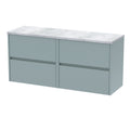 Nuie Havana Wall Hung 4-Drawer Vanity Unit & Worktop in Carrera Marble, Countertop Basin Unit in Coastal Grey, 1200mm