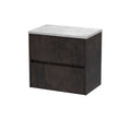 Nuie Havana Wall Hung 2-Drawer Vanity Unit & Worktop in Bellato Grey, Countertop Basin Unit in Metallic Slate, 600mm