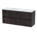 Nuie Havana Wall Hung 4-Drawer Vanity Unit & Worktop in Carrera Marble, Countertop Basin Unit in Metallic Slate, 1200mm