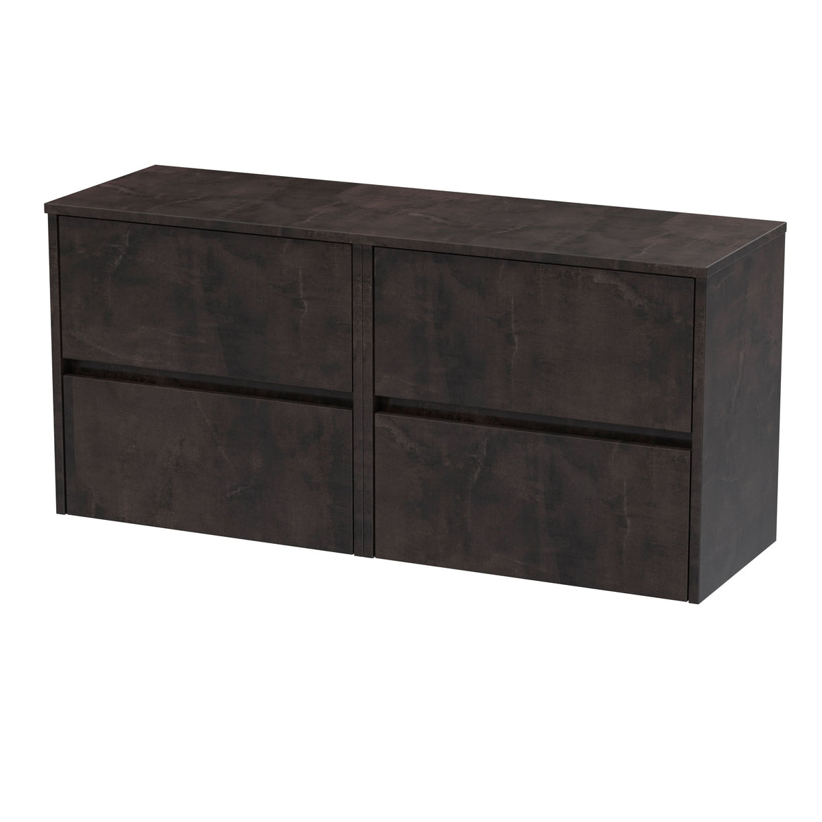 Nuie Havana Wall Hung 4-Drawer Vanity Unit & Worktop in Metallic Slate, Countertop Basin Unit in Metallic Slate, 1200mm