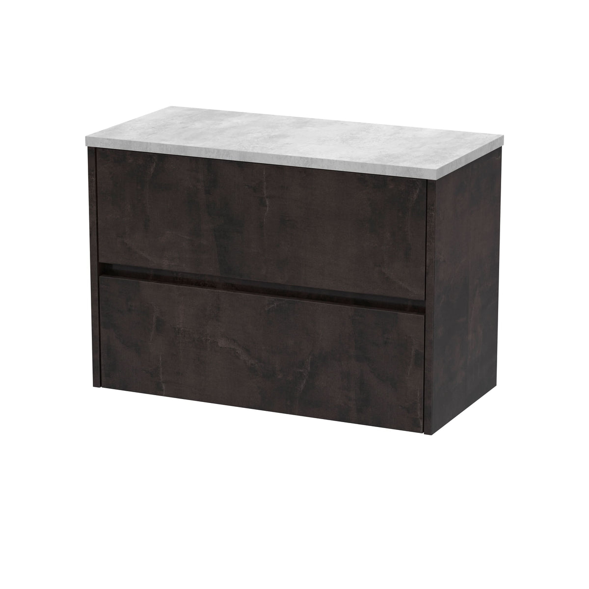Nuie Havana Wall Hung 2-Drawer Vanity Unit & Worktop in Bellato Grey, Countertop Basin Unit in Metallic Slate, 800mm