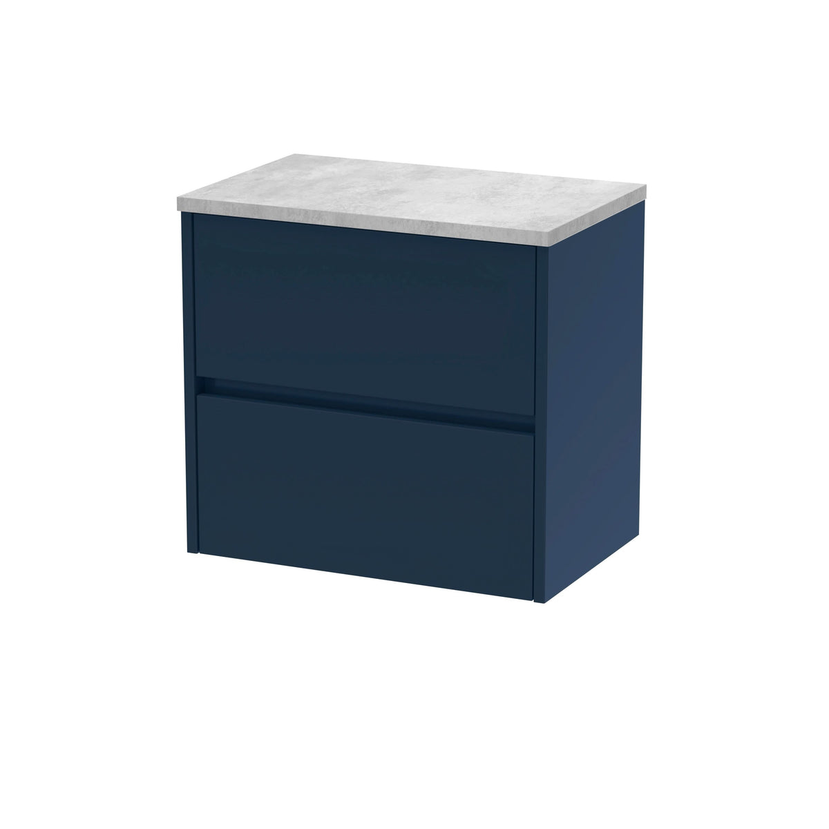 Nuie Havana Wall Hung 2-Drawer Vanity Unit & Worktop in Sparkling Black, Countertop Basin Unit in Midnight Blue, 600mm