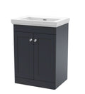 Nuie Classique Floor Standing 2 Door Unit & Without Tap Hole Fireclay Basin, Sink Vanity Unit in Soft Black with White Basin, 600mm