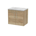 Hudson Reed Juno Wall Hung 1-Door Vanity Unit & Bellato Grey Worktop, Stylish Countertop Basin Unit in Autumn Oak, 600mm