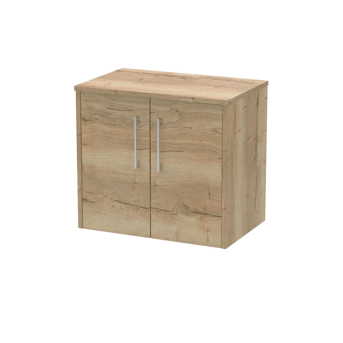 Hudson Reed Juno Wall Hung 2-Door Vanity Unit & Autumn Oak Worktop, Stylish Countertop Basin Unit in Autumn Oak, 600mm