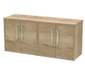 Hudson Reed Juno Wall Hung 4-Door Vanity Unit & Autumn Oak Worktop, Stylish Countertop Basin Unit in Autumn Oak, 1200mm