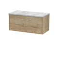 Hudson Reed Juno Wall Hung 1-Drawer Vanity Unit & Bellato Grey Worktop, Stylish Countertop Basin Unit in Autumn Oak, 800mm