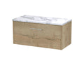 Hudson Reed Juno Wall Hung 1-Drawer Vanity Unit & Carrera Marble  Worktop, Stylish Countertop Basin Unit in Autumn Oak, 800mm