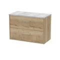 Hudson Reed Juno Wall Hung 2-Drawer Vanity Unit & Bellato Grey Worktop, Stylish Countertop Basin Unit in Autumn Oak, 800mm