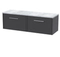 Hudson Reed  Juno Wall Hung 2-Drawer Vanity Unit & Bellato Grey Worktop, Countertop Basin Unit in Graphite Grey Woodgrain, 1200mm