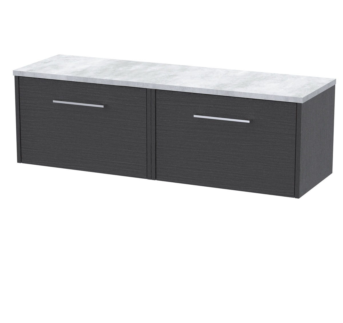 Hudson Reed  Juno Wall Hung 2-Drawer Vanity Unit & Bellato Grey Worktop, Countertop Basin Unit in Graphite Grey Woodgrain, 1200mm
