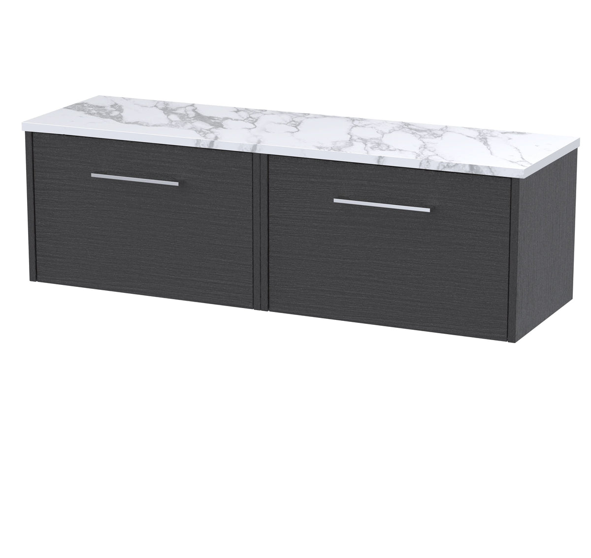 Hudson Reed Juno Wall Hung 1-Drawer Vanity Unit & Carrera Marble Worktop, Countertop Basin Unit in Graphite Grey Woodgrain, 600mm