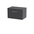 Hudson Reed Juno Wall Hung 1-Drawer Vanity Unit & Black Worktop, Countertop Basin Unit in Graphite Grey Woodgrain, 600mm