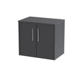 Hudson Reed Juno Wall Hung 2-Door Vanity Unit & Black Worktop, Stylish Countertop Basin Unit in Graphite Grey Woodgrain, 600mm