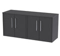 Hudson Reed Juno Wall Hung 4-Door Vanity Unit & Black Worktop, Stylish Countertop Basin Unit in Graphite Grey Woodgrain, 1200mm