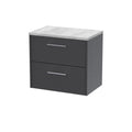 Hudson Reed Juno Wall Hung 2-Drawer Vanity Unit & Bellato Grey Worktop, Countertop Basin Unit in Graphite Grey Woodgrain, 600mm