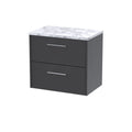 Hudson Reed Juno Wall Hung 2-Drawer Vanity Unit & Worktop, Stylish Countertop Basin Unit in Graphite Grey Woodgrain, 600mm