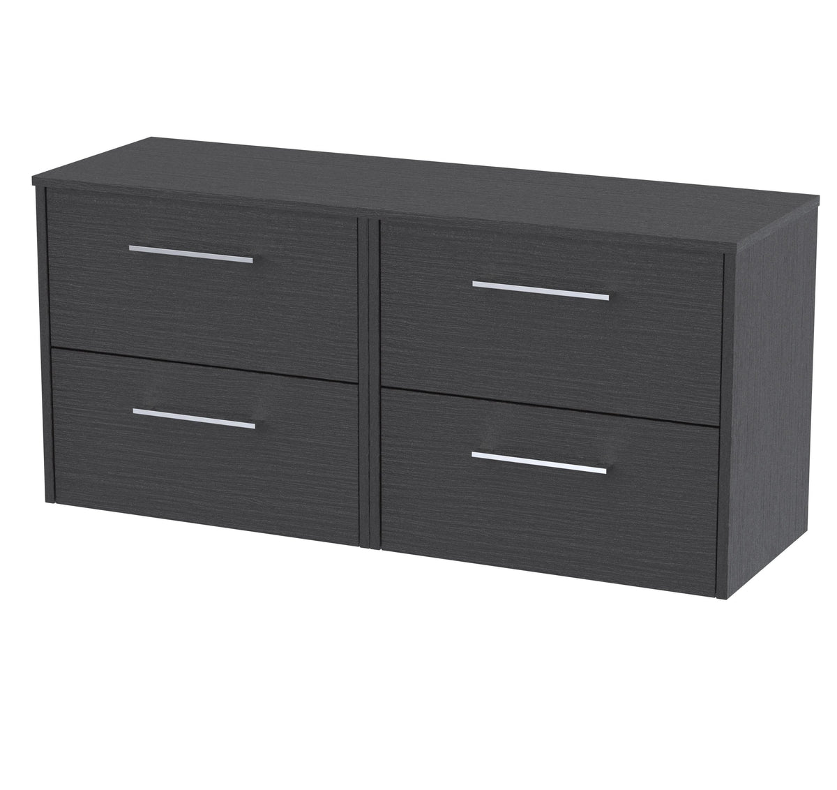 Hudson Reed Juno Wall Hung 4-Drawer Vanity Unit & Black Worktop, Countertop Basin Unit in Graphite Grey Woodgrain, 1200mm