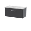 Hudson Reed Juno Wall Hung 1-Drawer Vanity Unit & Bellato Grey Worktop, Countertop Basin Unit in Graphite Grey Woodgrain, 800mm