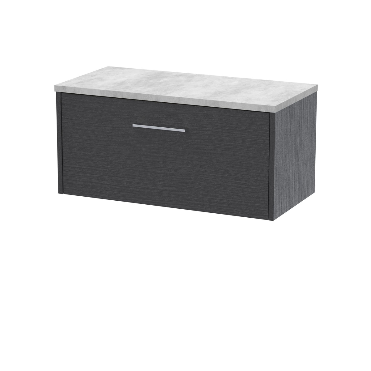 Hudson Reed Juno Wall Hung 1-Drawer Vanity Unit & Bellato Grey Worktop, Countertop Basin Unit in Graphite Grey Woodgrain, 800mm