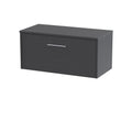 Hudson Reed Juno Wall Hung 1-Drawer Vanity Unit & Black Worktop, Sleek Countertop Basin Unit in Graphite Grey Woodgrain, 800mm