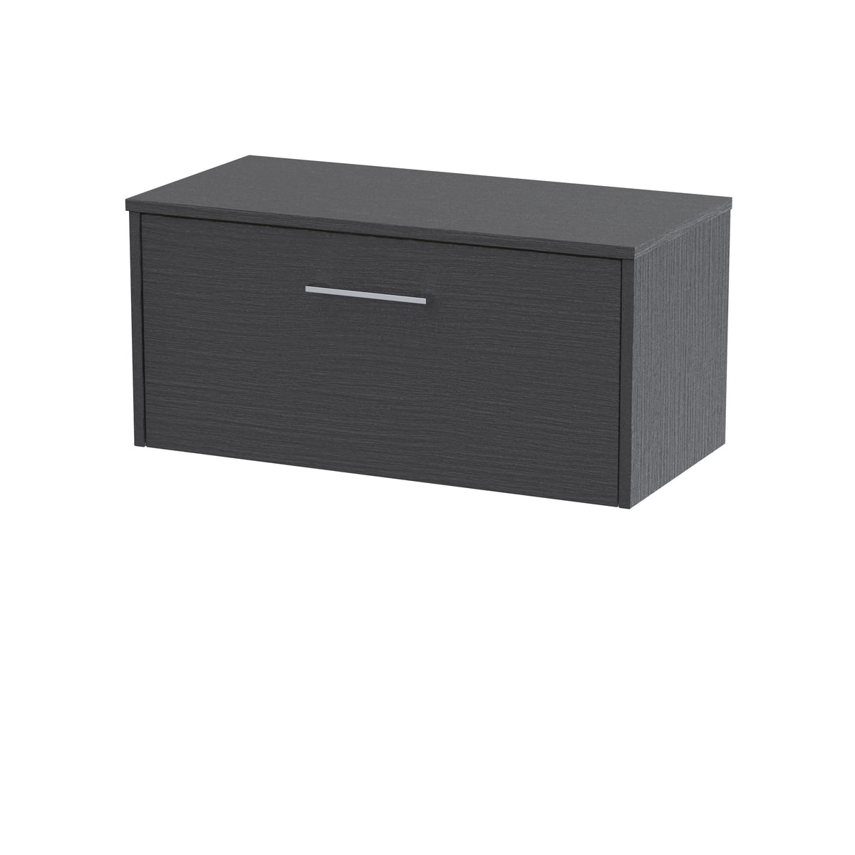 Hudson Reed Juno Wall Hung 1-Drawer Vanity Unit & Black Worktop, Sleek Countertop Basin Unit in Graphite Grey Woodgrain, 800mm
