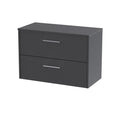 Hudson Reed Juno Wall Hung 2-Drawer Vanity Unit & Black Worktop, Sleek Countertop Basin Unit in Graphite Grey Woodgrain, 800mm