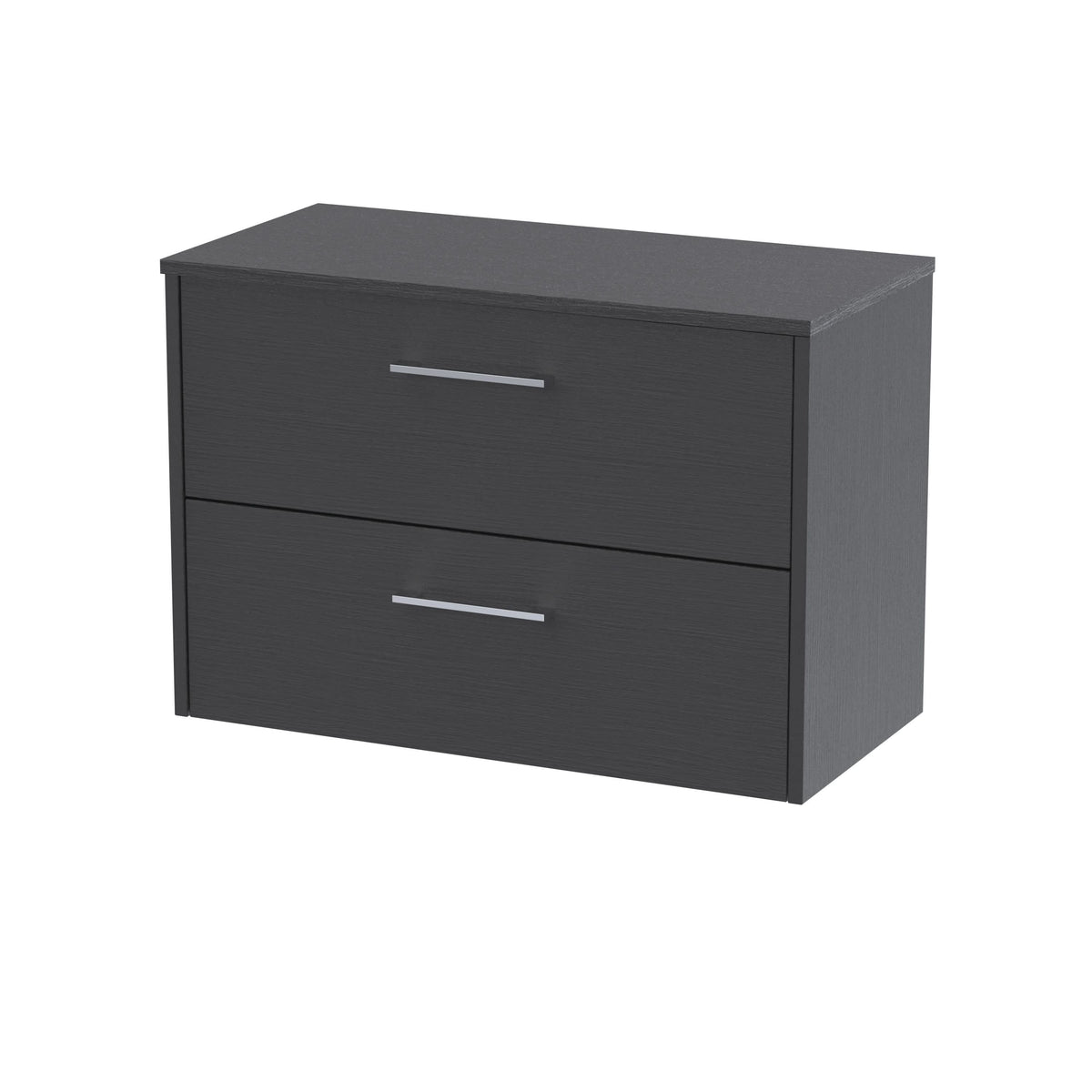 Hudson Reed Juno Wall Hung 2-Drawer Vanity Unit & Black Worktop, Sleek Countertop Basin Unit in Graphite Grey Woodgrain, 800mm