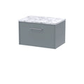Hudson Reed Juno Wall Hung 1-Drawer Vanity Unit & Carrera Marble Worktop, Stylish Countertop Basin Unit in Coastal Grey, 600mm