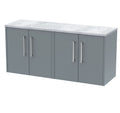 Hudson Reed Juno Wall Hung 4-Door Vanity Unit & Bellato Grey Worktop, Stylish Countertop Basin Unit in Coastal Grey, 1200mm