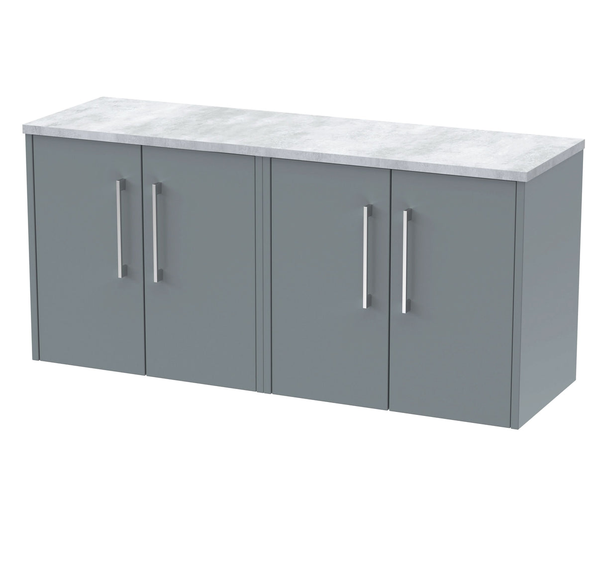 Hudson Reed Juno Wall Hung 4-Door Vanity Unit & Bellato Grey Worktop, Stylish Countertop Basin Unit in Coastal Grey, 1200mm