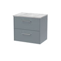 Hudson Reed Juno Wall Hung 2-Drawer Vanity Unit & Bellato Grey Worktop, Stylish Countertop Basin Unit in Coastal Grey, 600mm