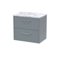 Hudson Reed Juno Wall Hung 2-Drawer Vanity Unit & Carrera Marble Worktop, Countertop Basin Unit in Coastal Grey, 600mm