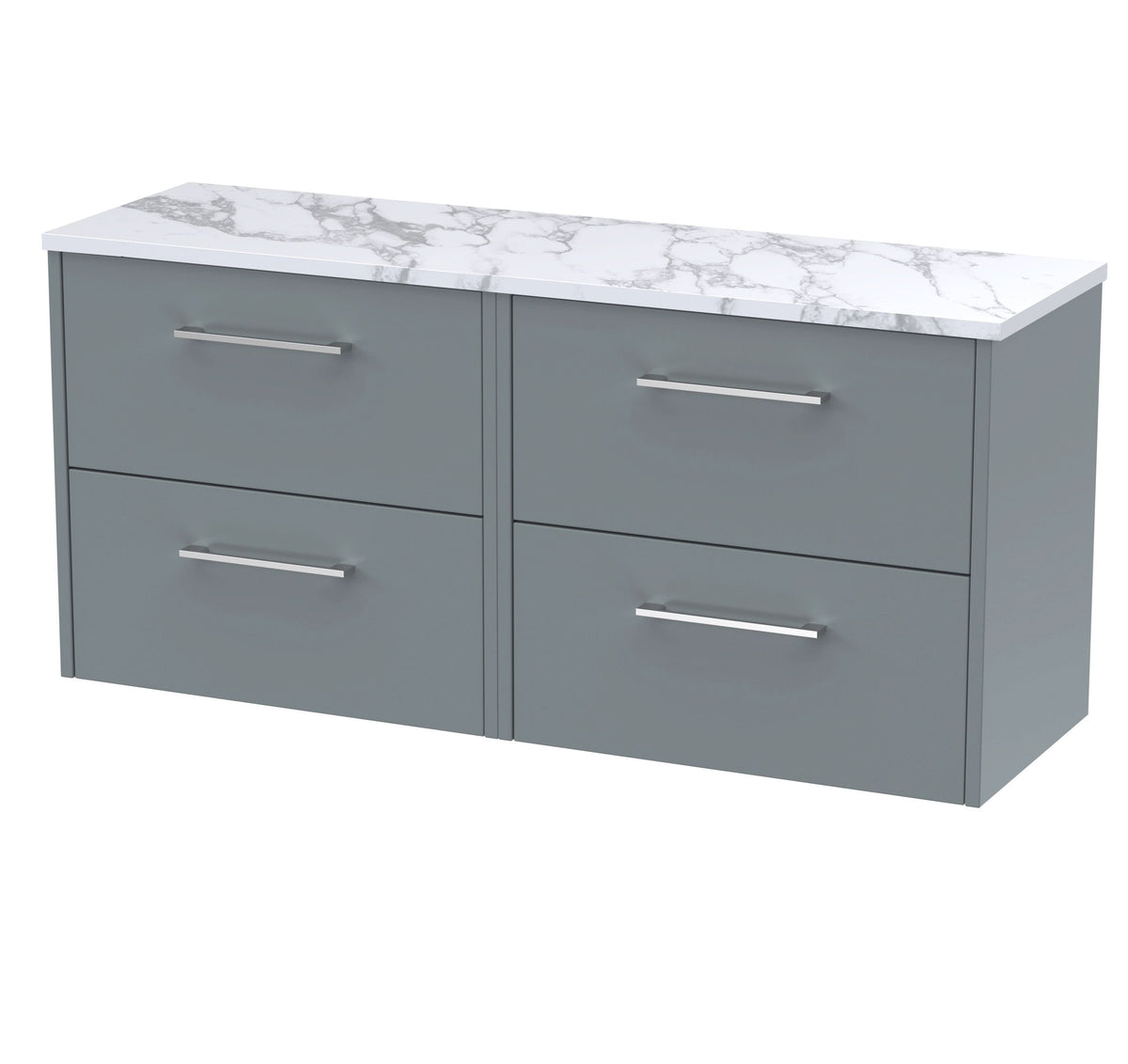 Hudson Reed Juno Wall Hung 4-Drawer Vanity Unit & Carrera Marble Worktop, Countertop Basin Unit in Coastal Grey, 1200mm