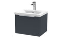 Hudson Reed Fluted Wall Hung 1-Drawer Vanity and Mid-Edge Basin, Contemporary Sink Vanity Unit, Soft Black, 500mm